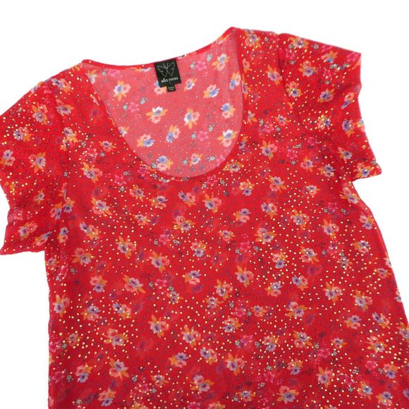 Silk Ella Moss Dress Pure Silk Sheer Lurex Floral Red L - Picture 6 of 10